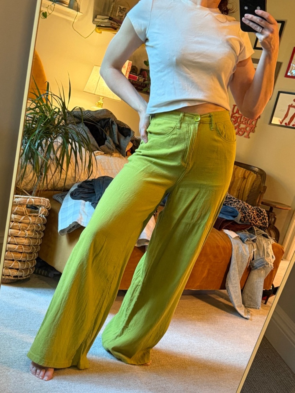 Lime linen pants